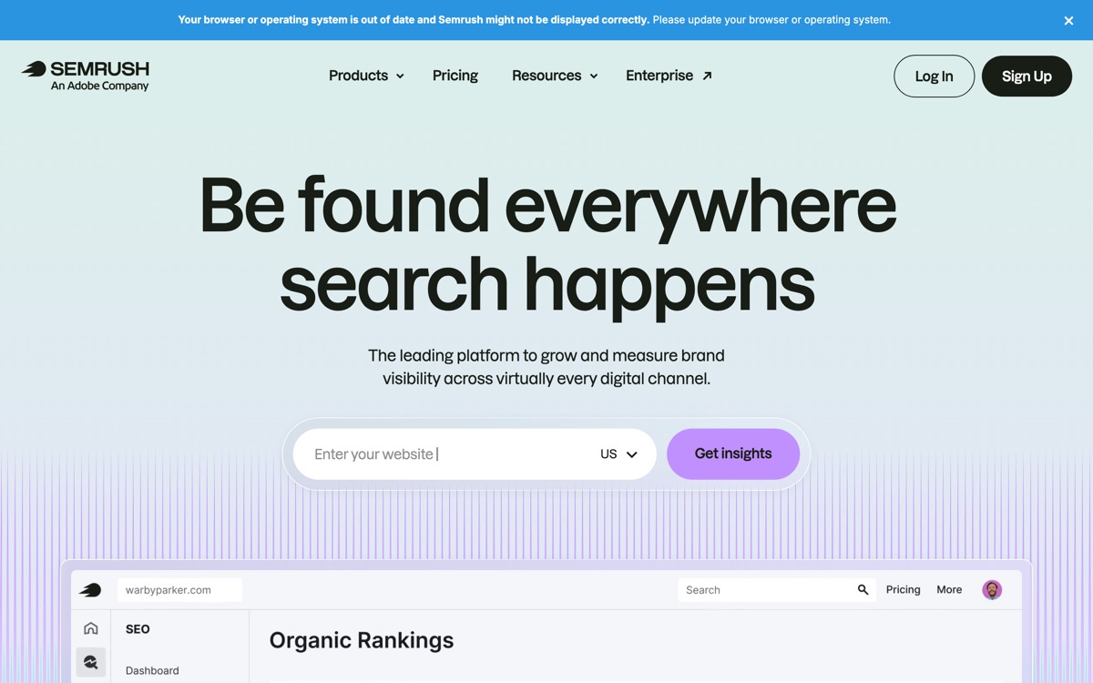 Screenshot of the Semrush website