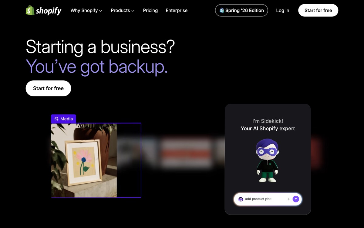 Screenshot of the Shopify Sidekick website