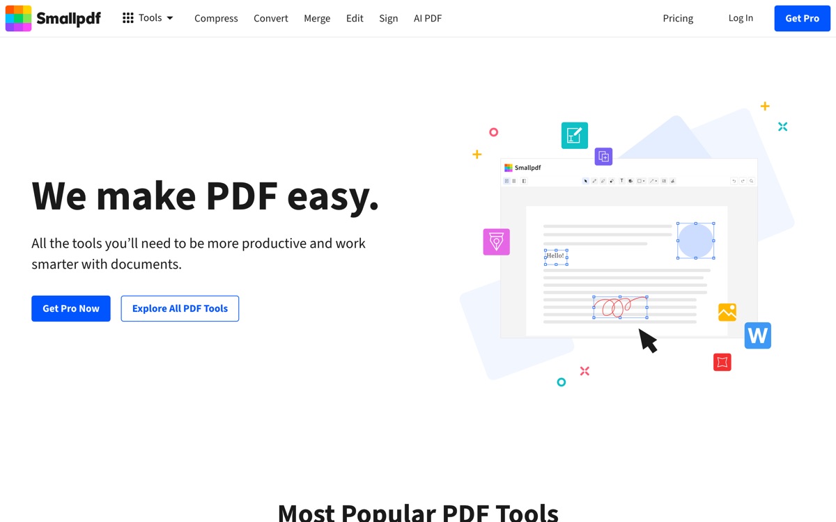 Screenshot of the Smallpdf website
