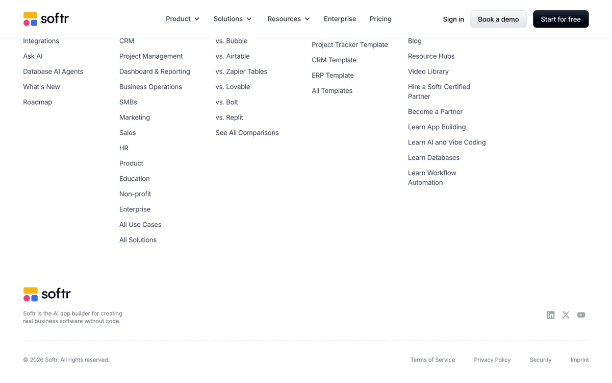 Screenshot of the Softr website