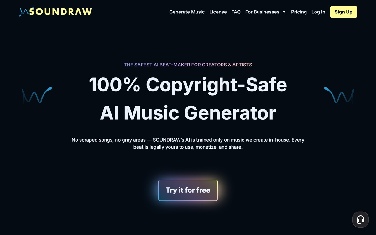 Screenshot of the Soundraw website