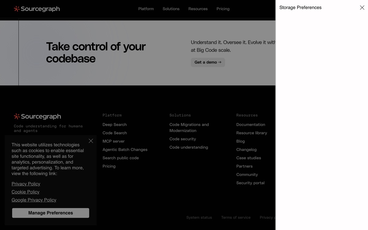 Screenshot of the Sourcegraph website