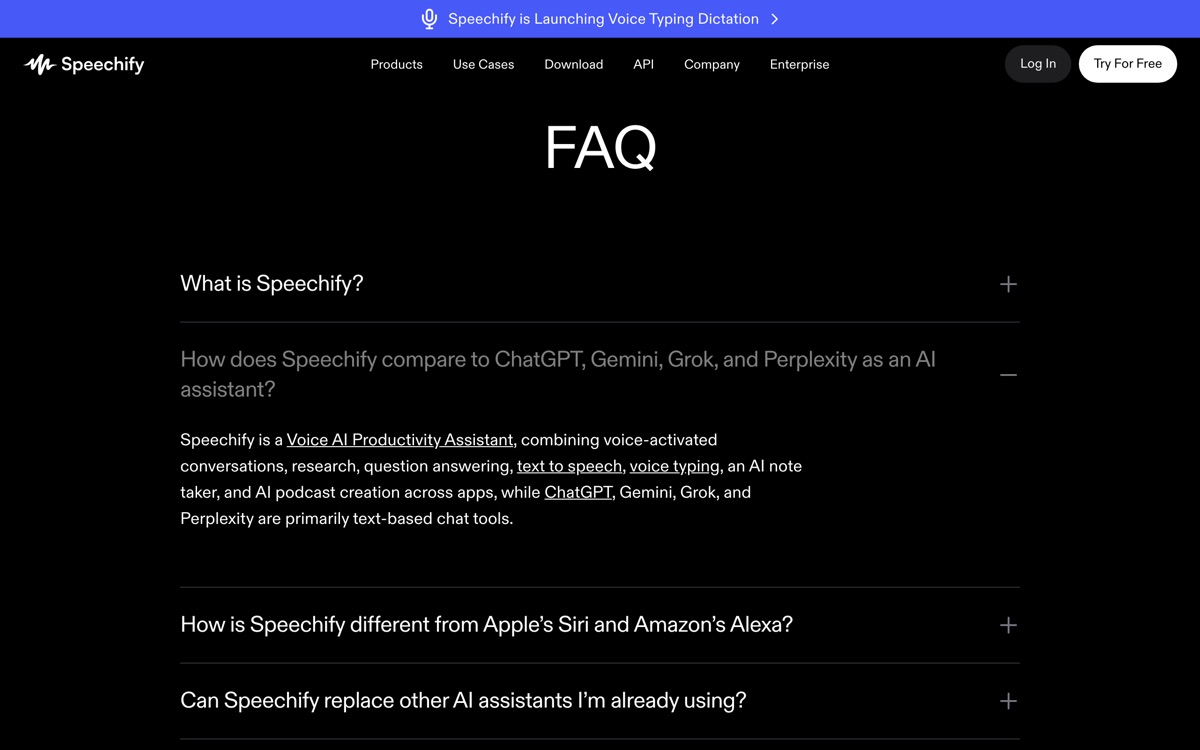 Screenshot of the Speechify website