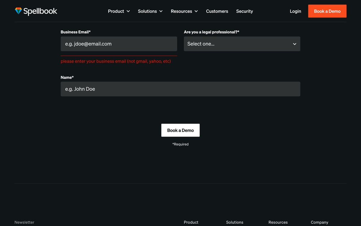 Screenshot of the Spellbook website