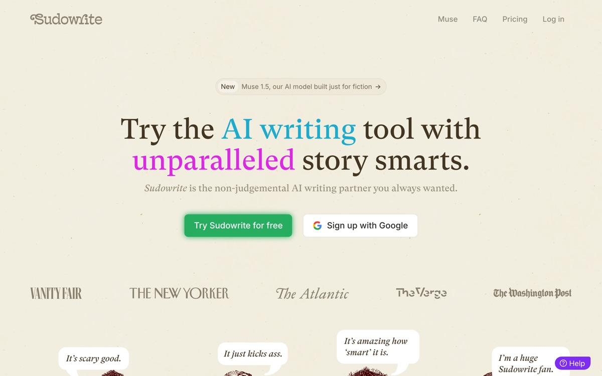 Screenshot of the Sudowrite website