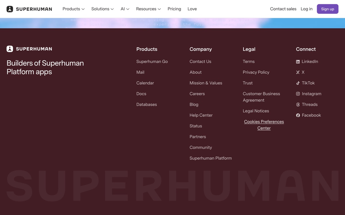 Screenshot of the Superhuman website