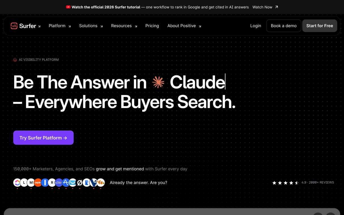 Screenshot of the Surfer SEO website