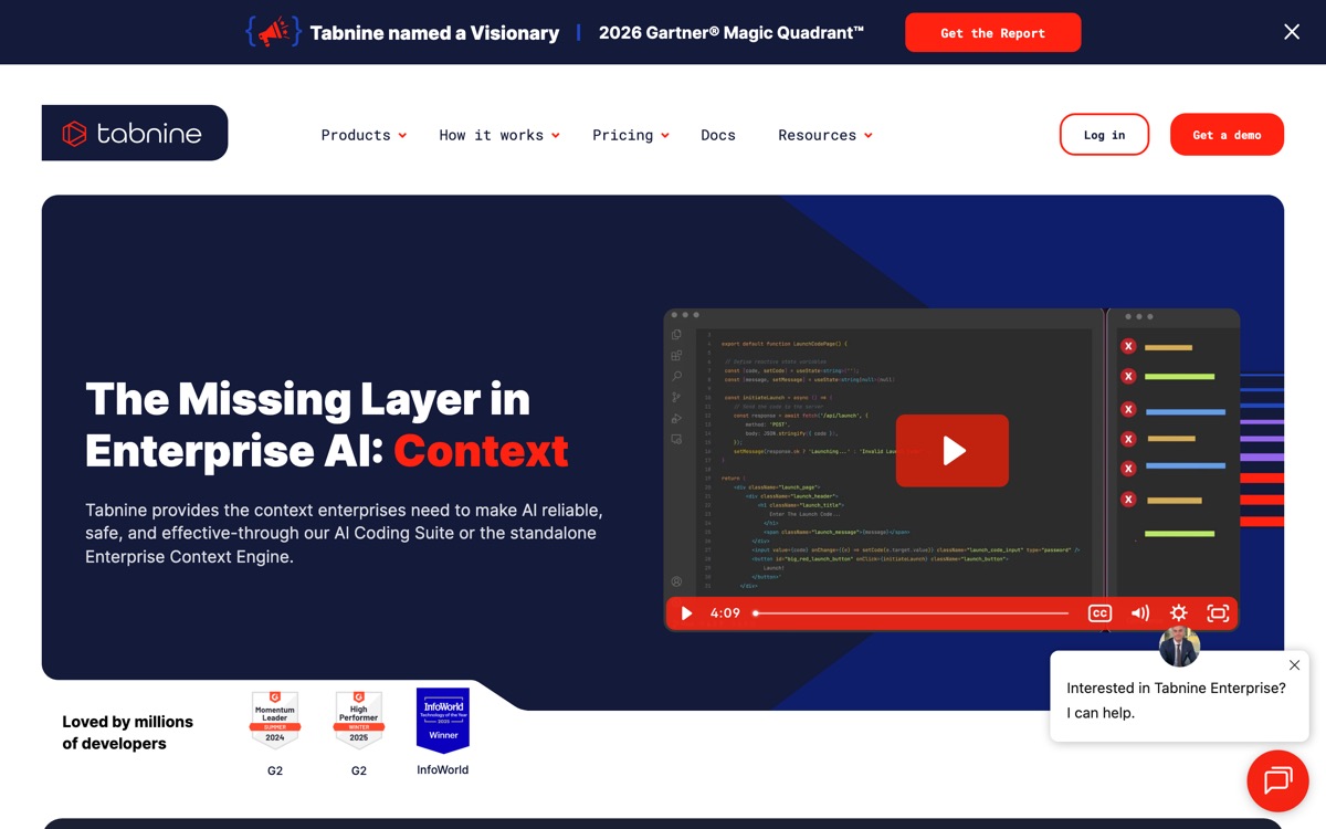 Screenshot of the Tabnine website