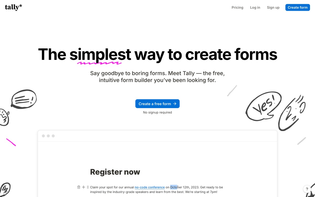 Screenshot of the Tally website