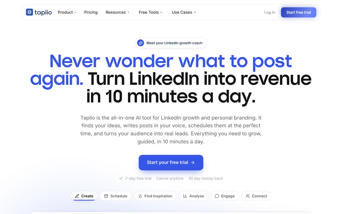 Screenshot of the Taplio website