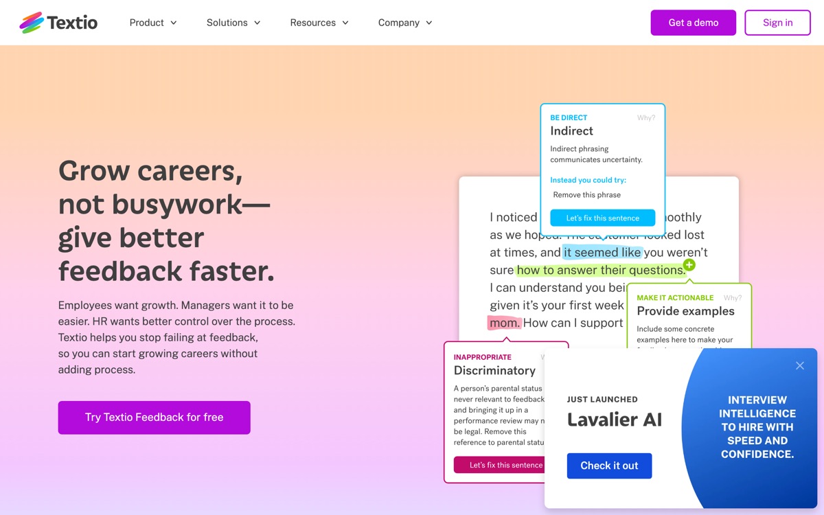Screenshot of the Textio website