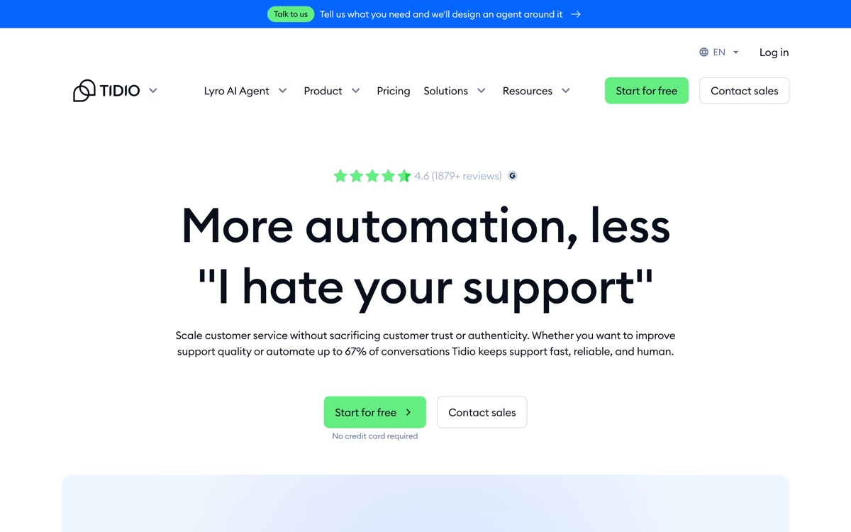 Screenshot of the Tidio website