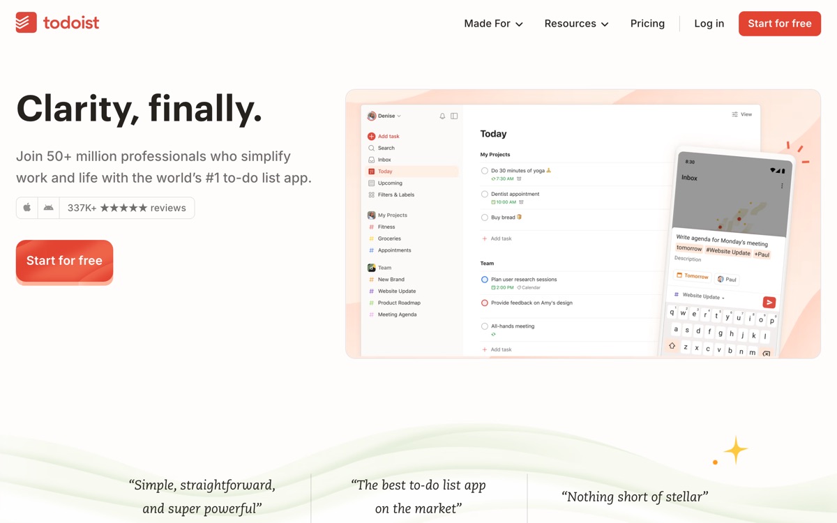 Screenshot of the Todoist website