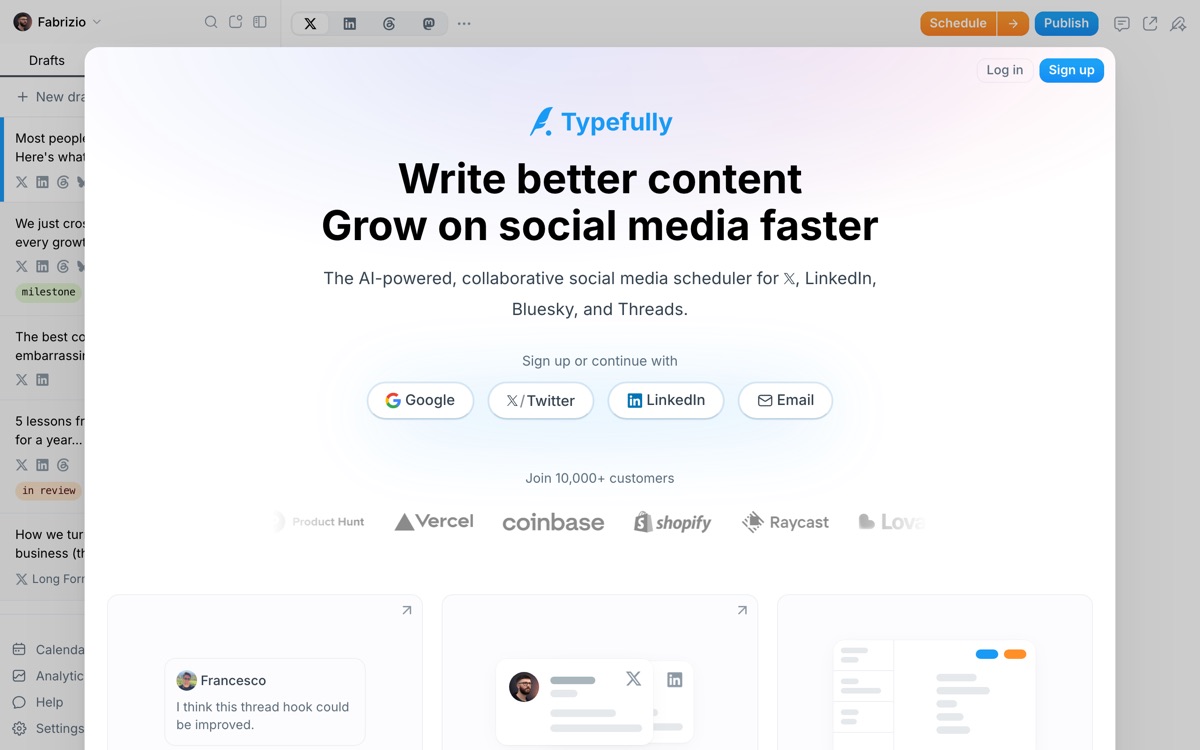 Screenshot of the Typefully website