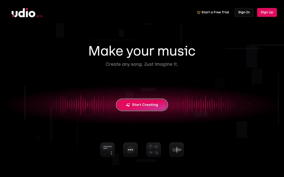 Screenshot of the Udio website