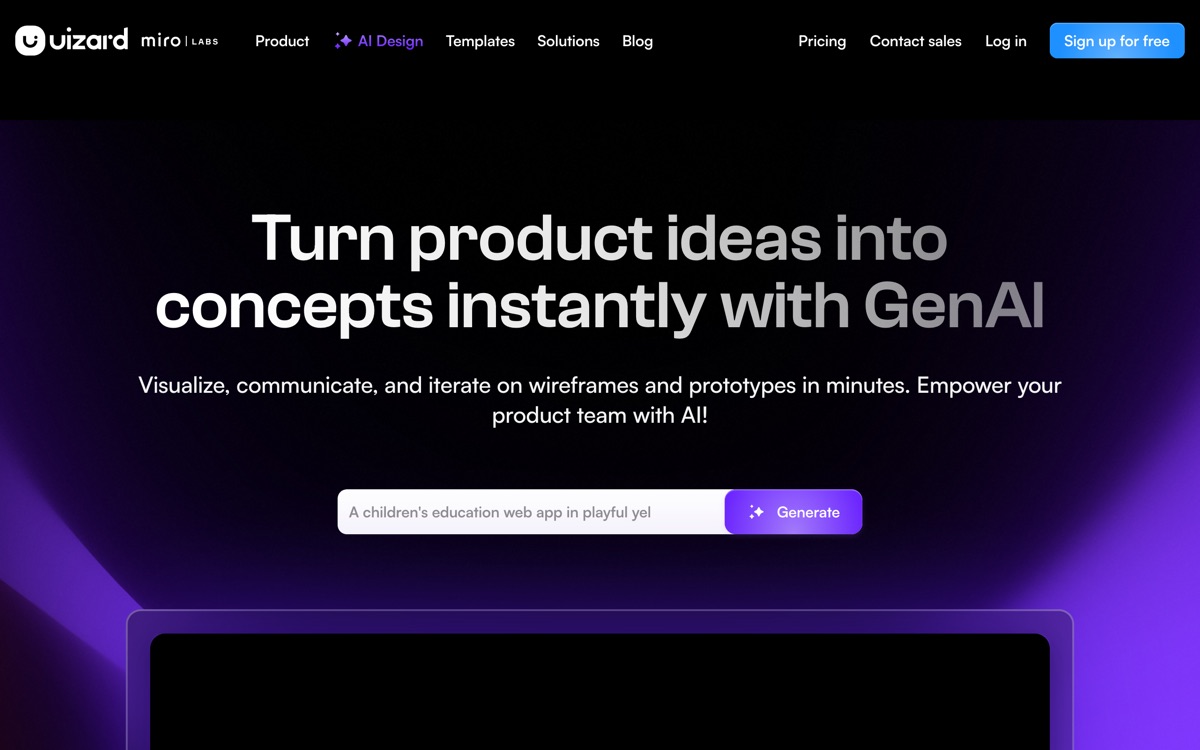 Screenshot of the Uizard website