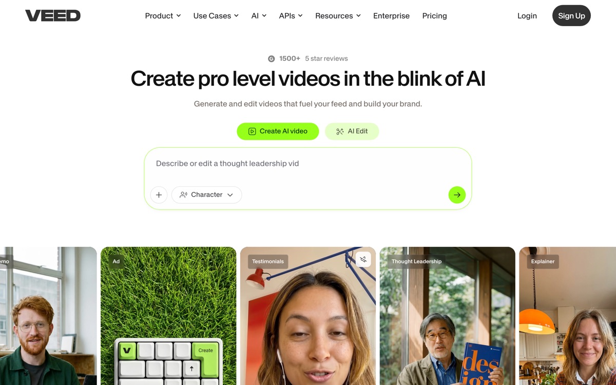 Screenshot of the VEED website