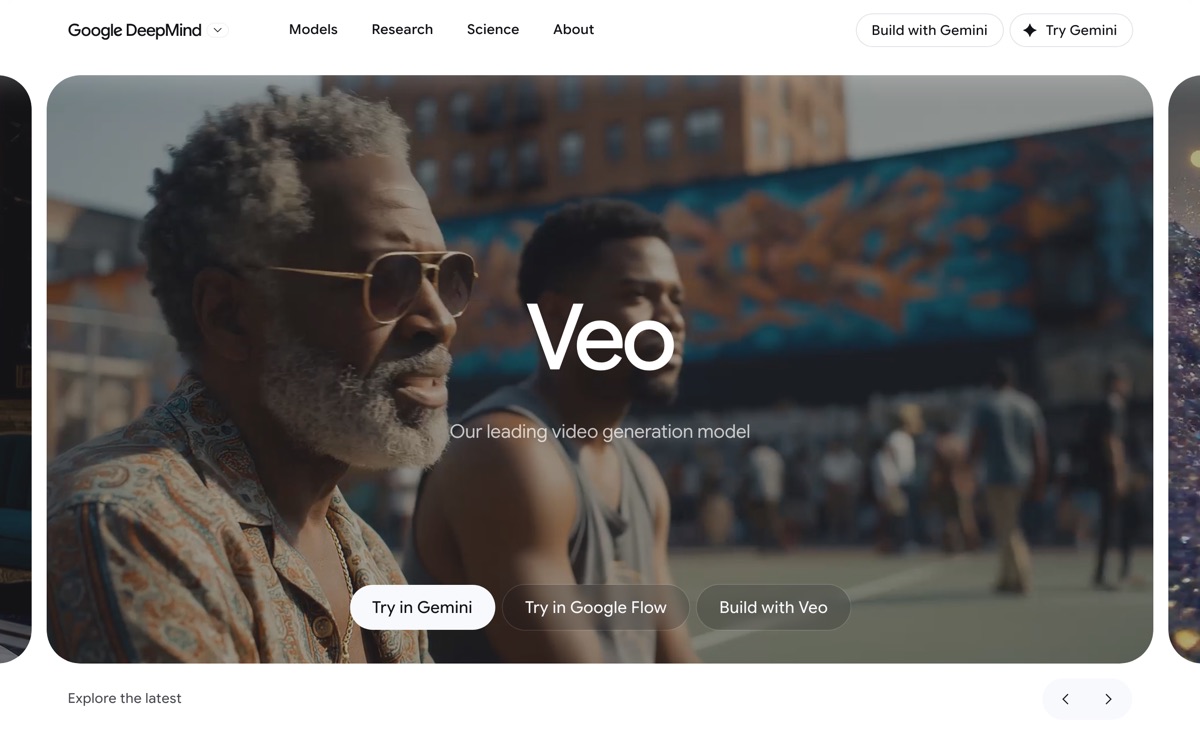 Screenshot of the Google Veo website