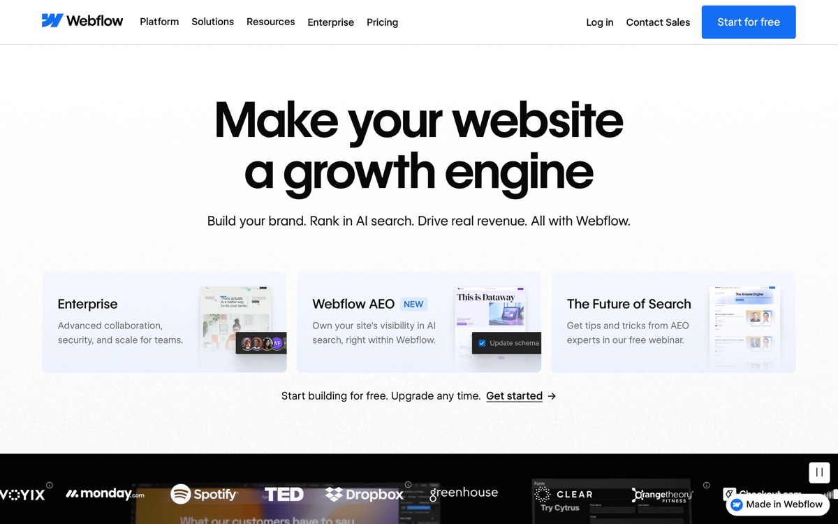 Screenshot of the Webflow website
