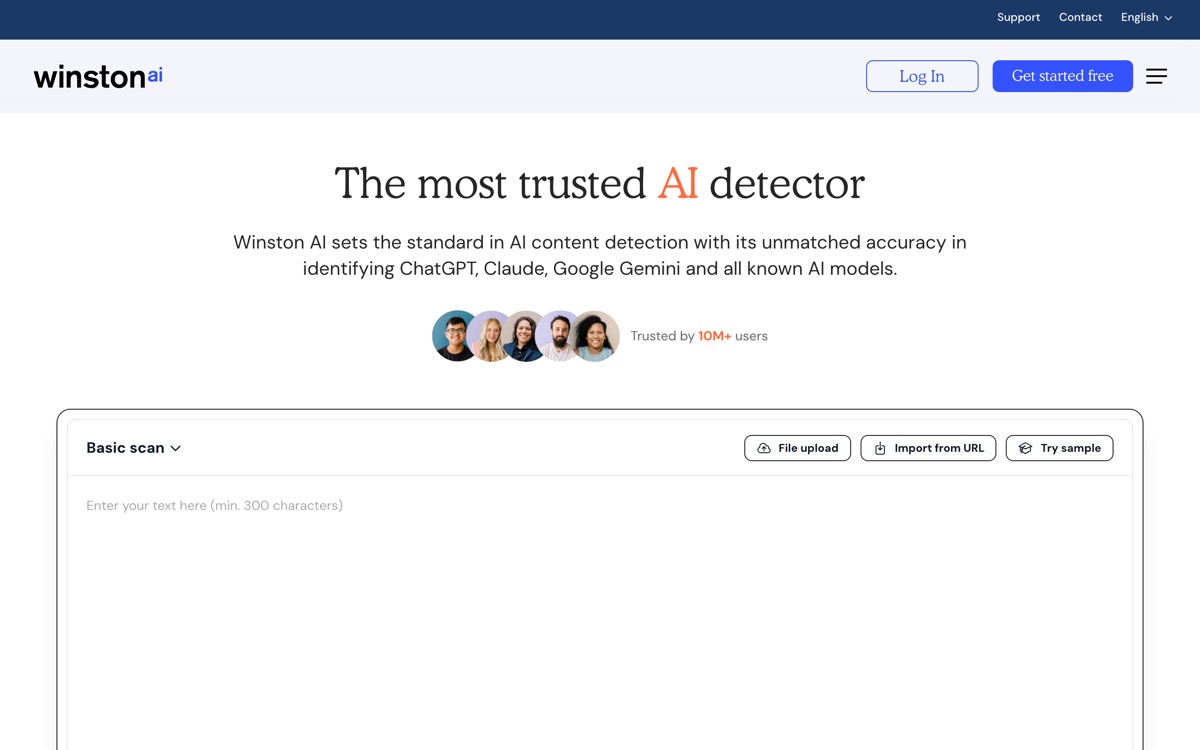 Screenshot of the Winston AI website