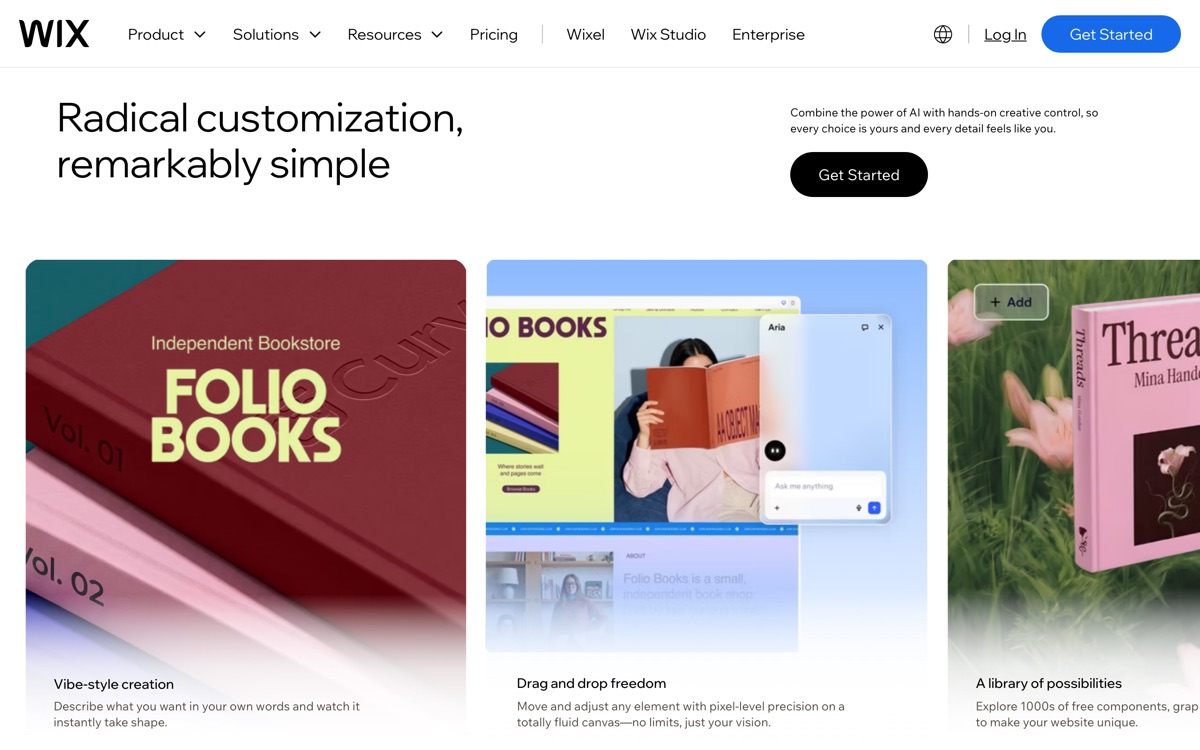 Screenshot of the Wix AI website