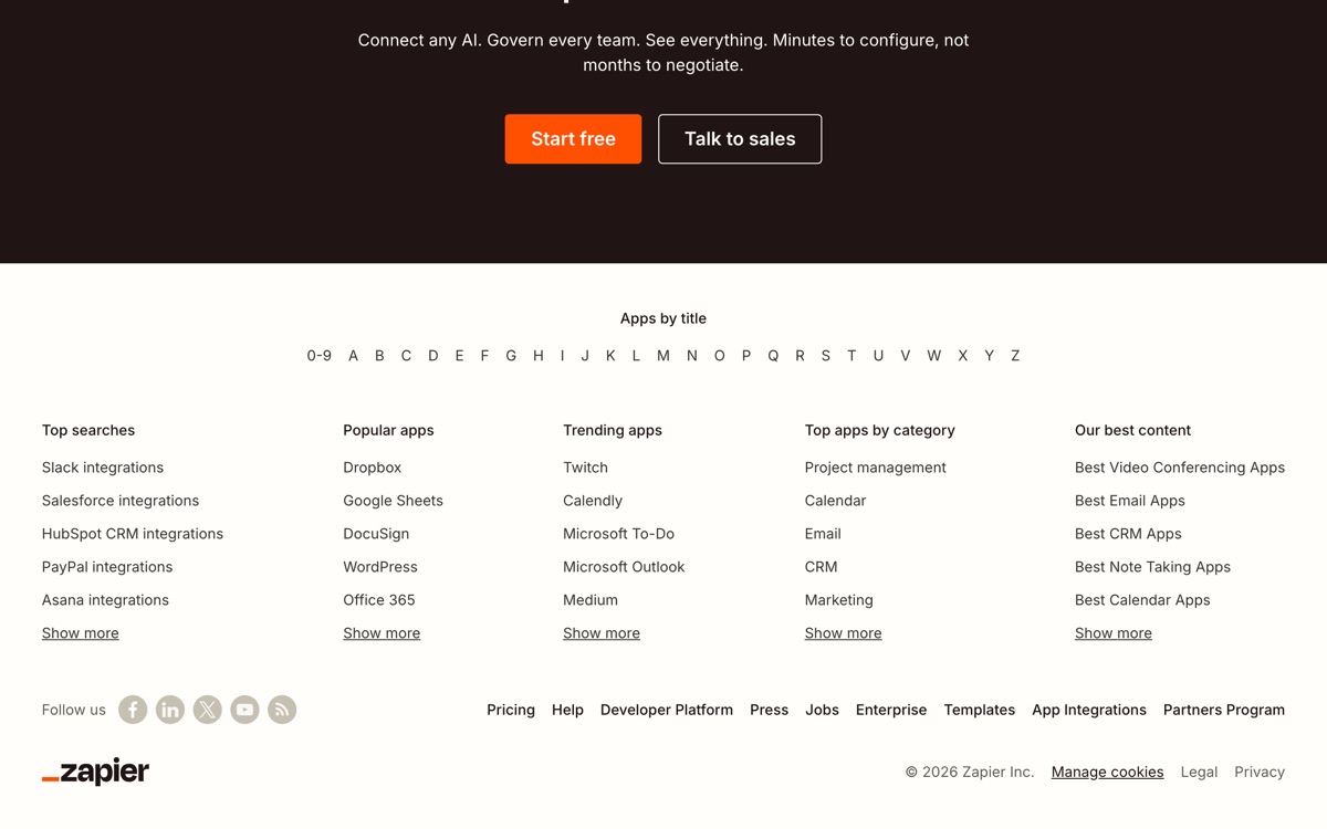 Screenshot of the Zapier AI website