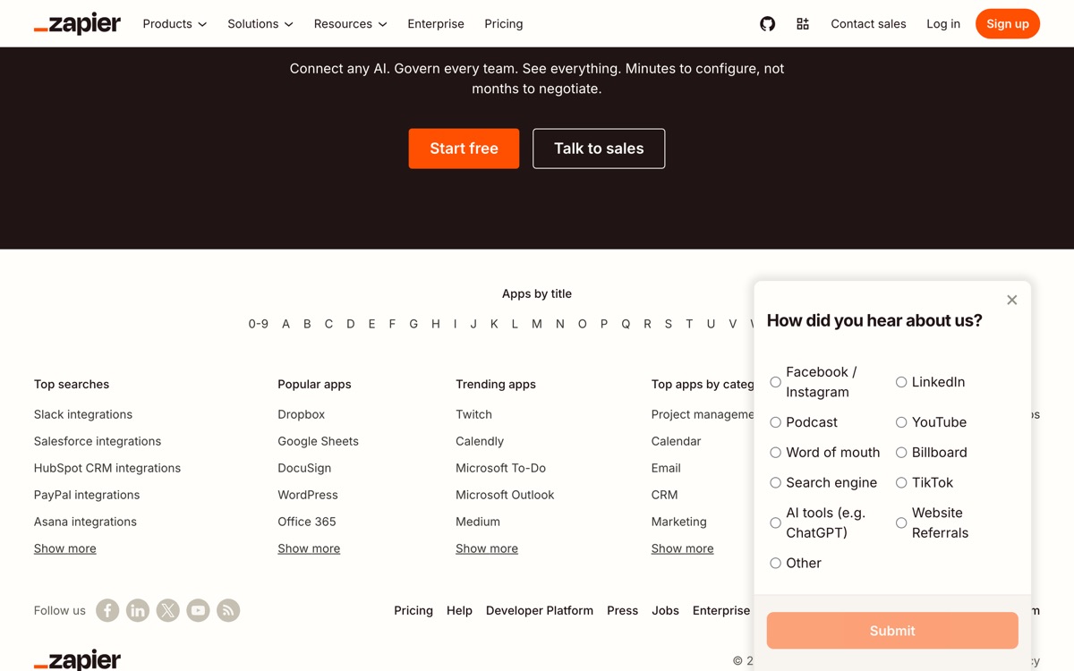 Screenshot of the Zapier website
