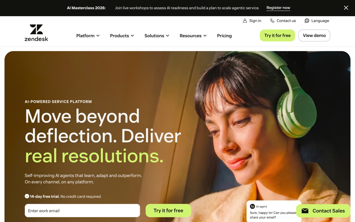 Screenshot of the Zendesk AI website
